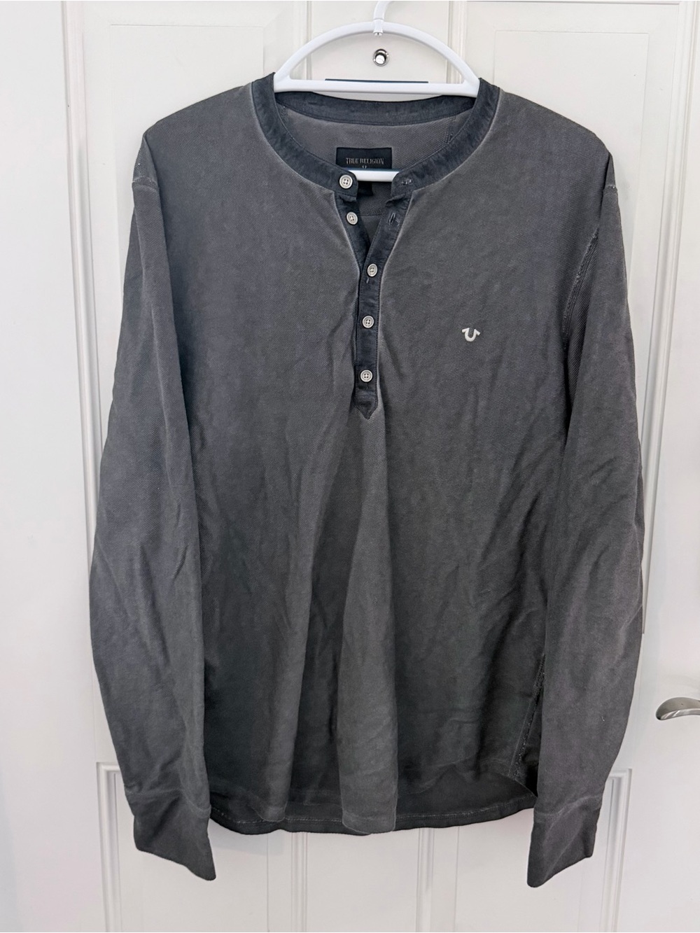 True Religion Henley Long Sleeve Shirt M | Gray Y2K